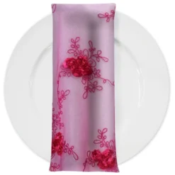 Baby Rose Embroidery (w/ Poly Lining) Table Napkin in Fuchsia
