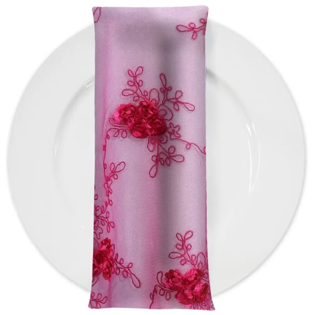 Baby Rose Embroidery (w/ Poly Lining) Table Napkin in Fuchsia