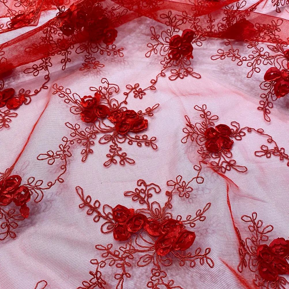 Baby Rose Embroidery (w/ Poly Lining) Table Napkin in Red