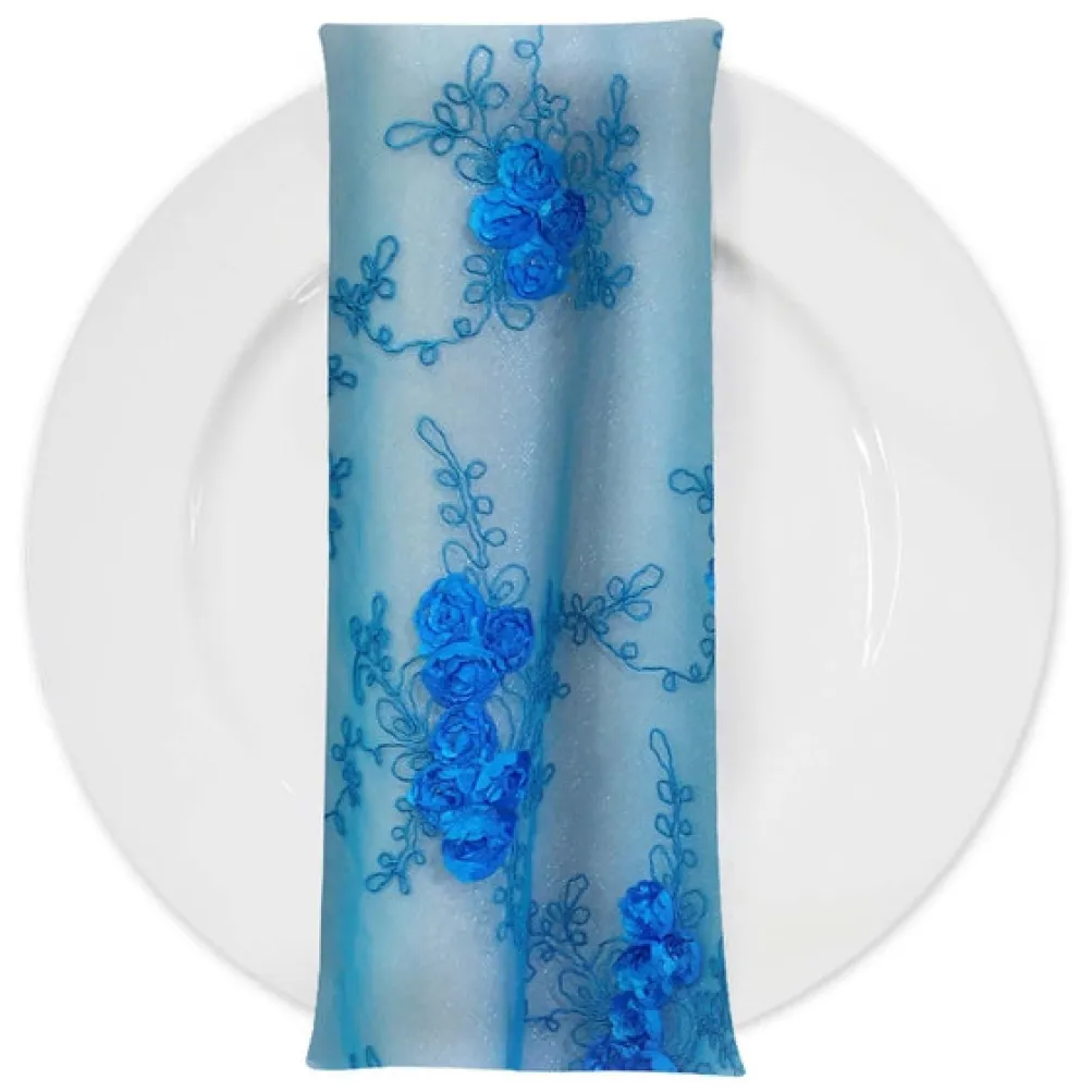 Baby Rose Embroidery (w/ Poly Lining) Table Napkin in Turquoise