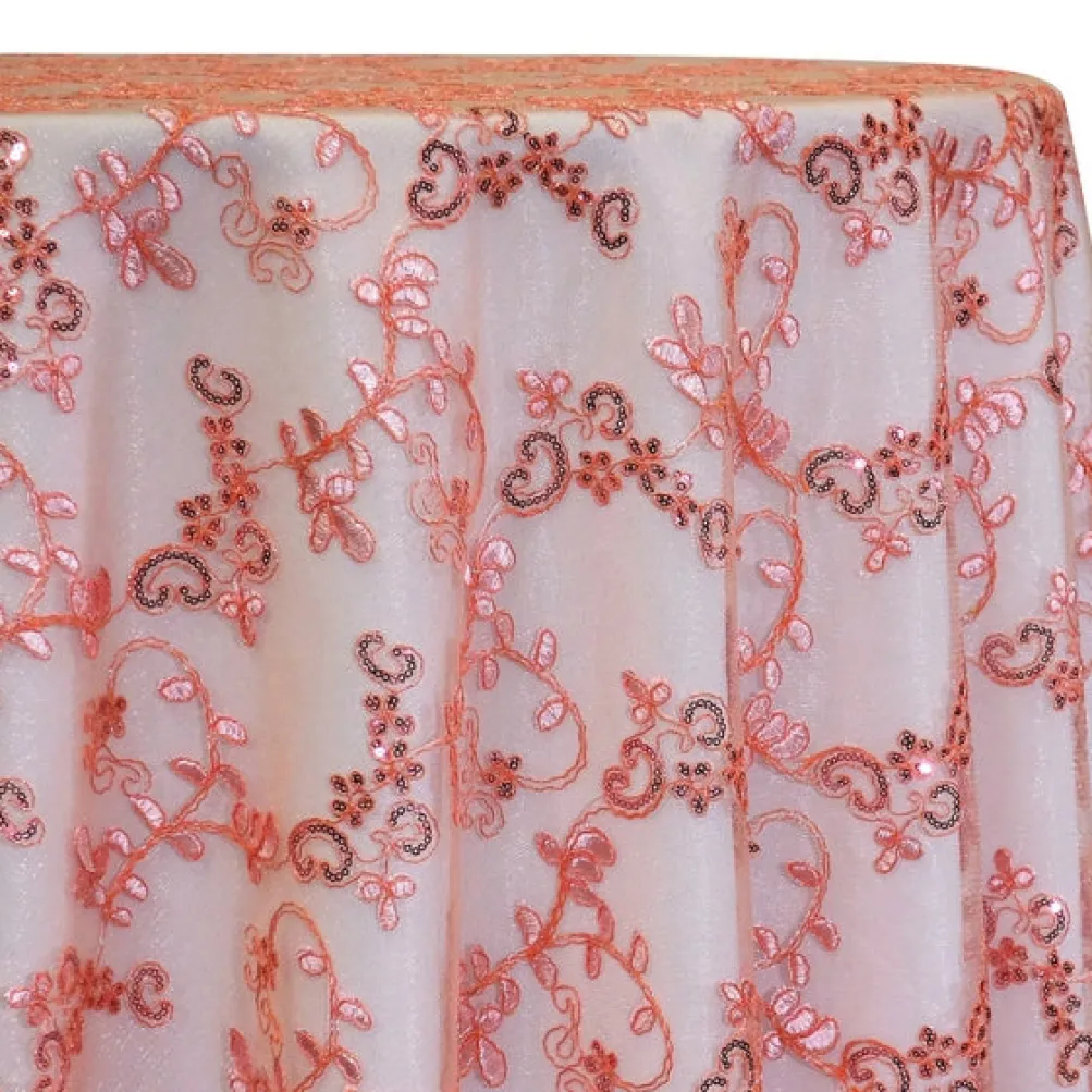 Basil Leaf Embroidery Table Linen in Coral