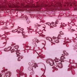 Basil Leaf Embroidery Table Linen in Fuchsia