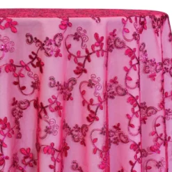 Basil Leaf Embroidery Table Linen in Fuchsia