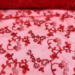 Basil Leaf Embroidery Table Linen in Red
