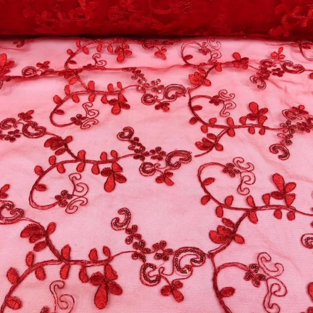 Basil Leaf Embroidery Table Linen in Red