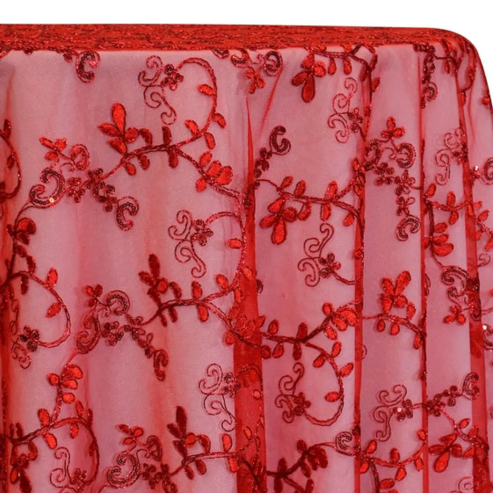 Basil Leaf Embroidery Table Linen in Red