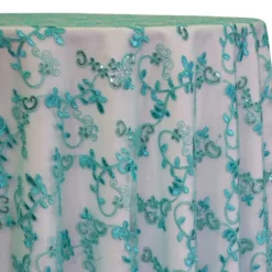 Basil Leaf Embroidery Table Linen in Teal Green