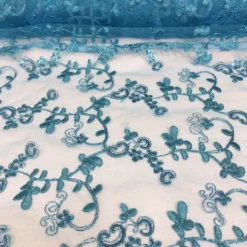 Basil Leaf Embroidery Table Linen in Turquoise
