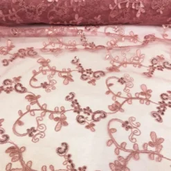 Basil Leaf Embroidery Table Linen in Dusty Rose