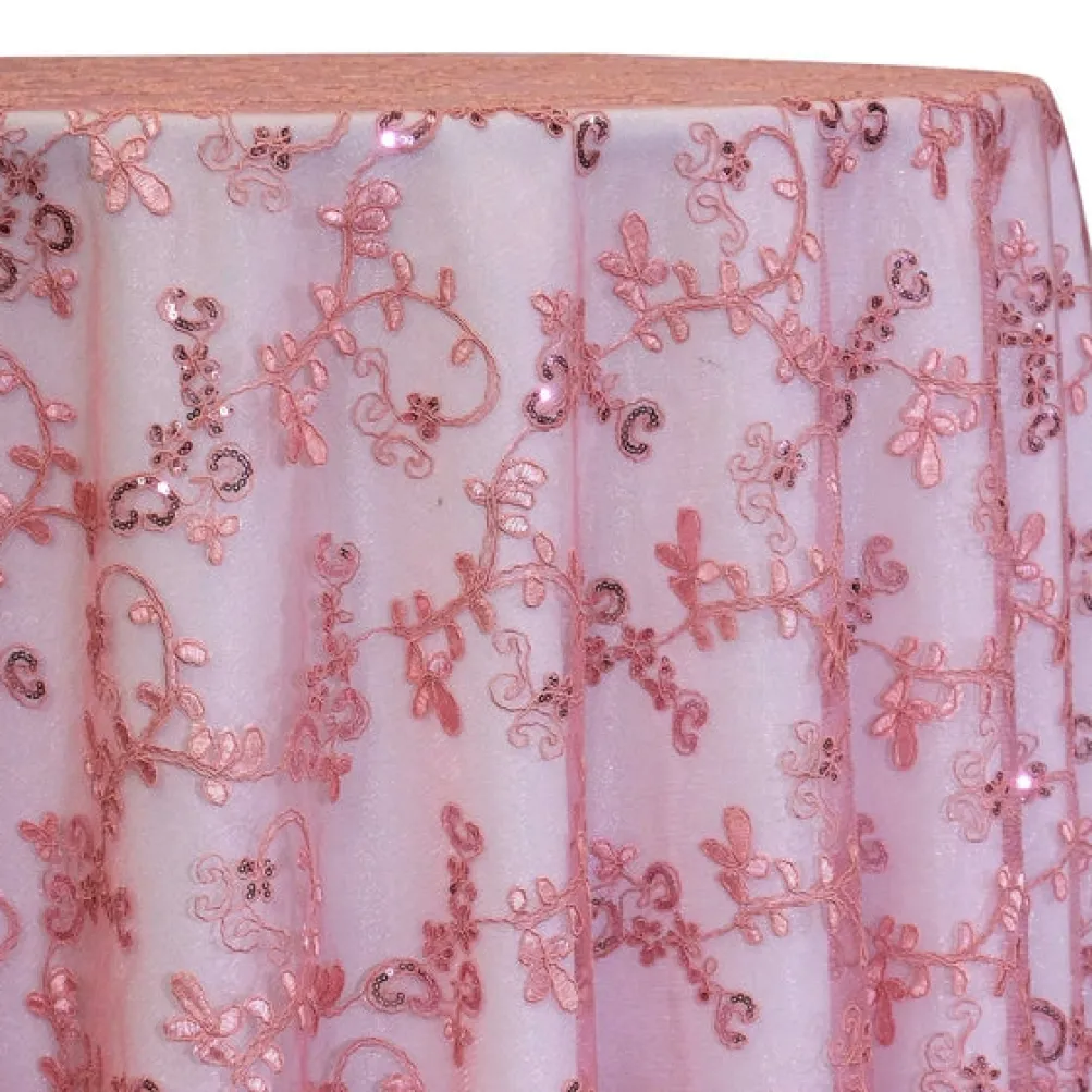 Basil Leaf Embroidery Table Linen in Dusty Rose