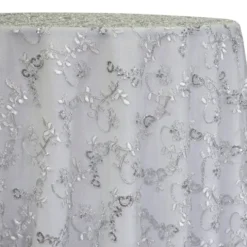 Basil Leaf Embroidery Table Linen in Silver