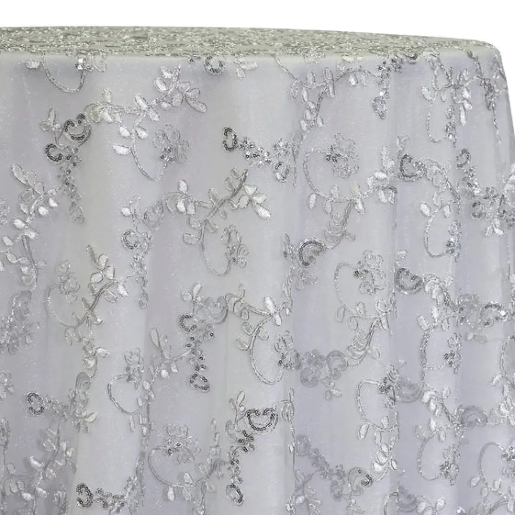Basil Leaf Embroidery Table Linen in Silver