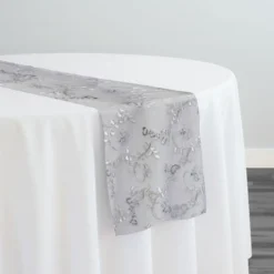 Basil Leaf Embroidery Table Runner in White