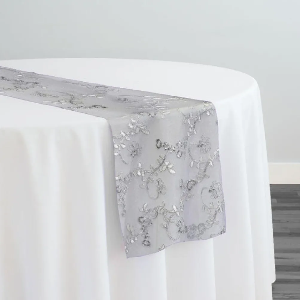 Basil Leaf Embroidery Table Runner in White