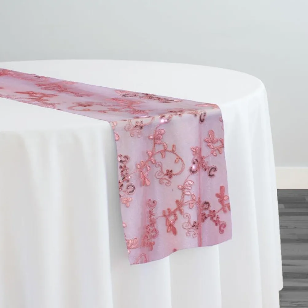 Basil Leaf Embroidery Table Runner in Dusty Rose