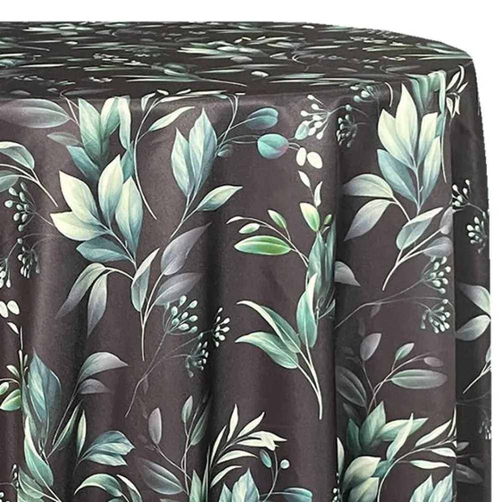 Bayside Leaf (Poly Print) Table Linen in Green/Black