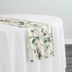 Bayside Leaf (Poly Print) Table Runner in Green/White