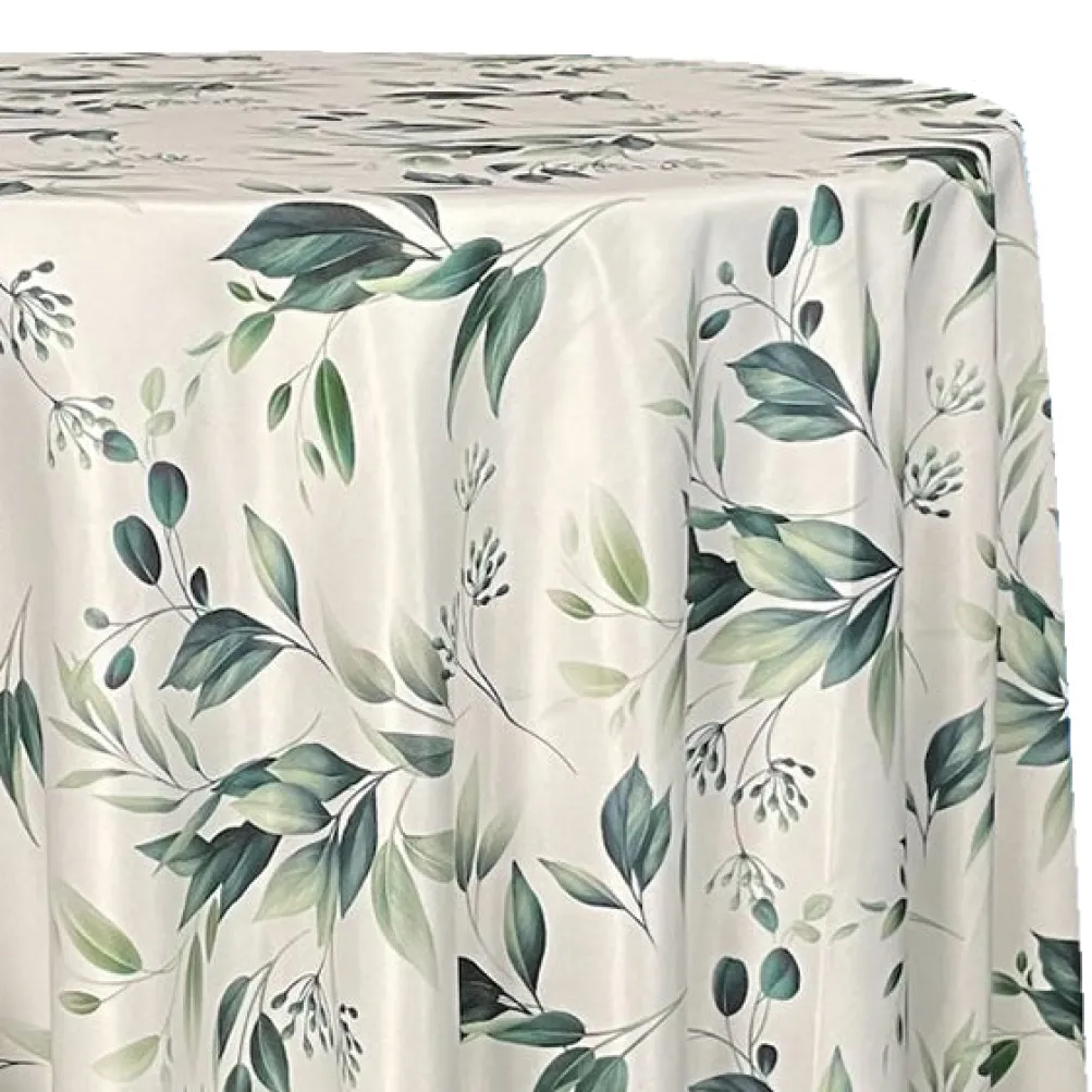 Bayside Leaf (Poly Print) Table Linen in Green/White