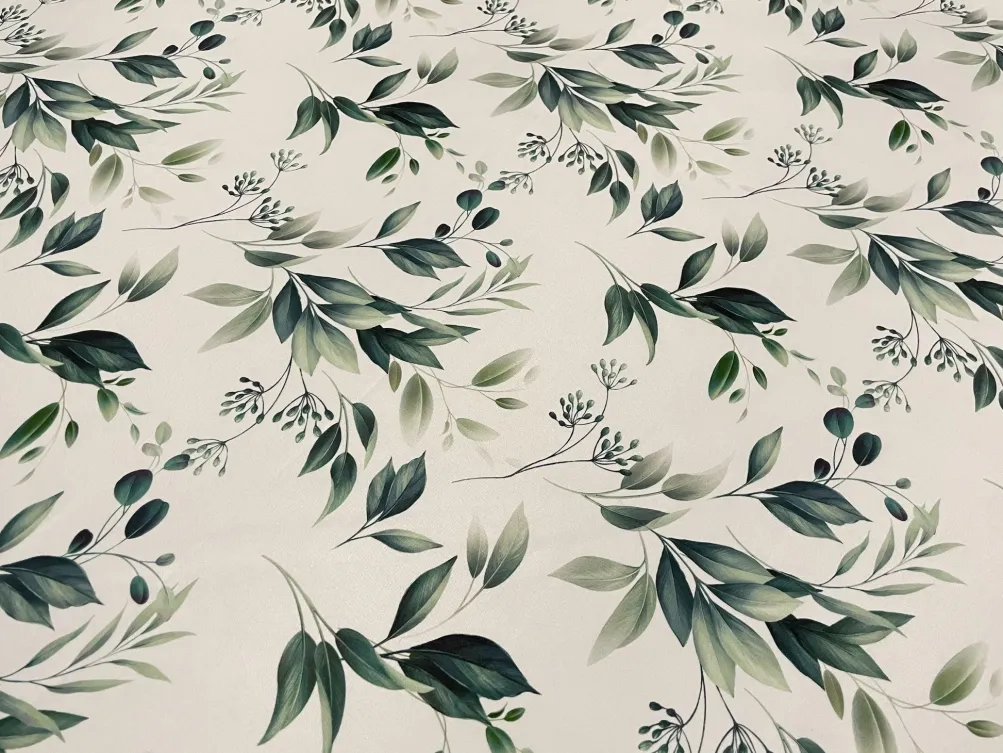 Bayside Leaf (Poly Print) Table Linen in Green/White