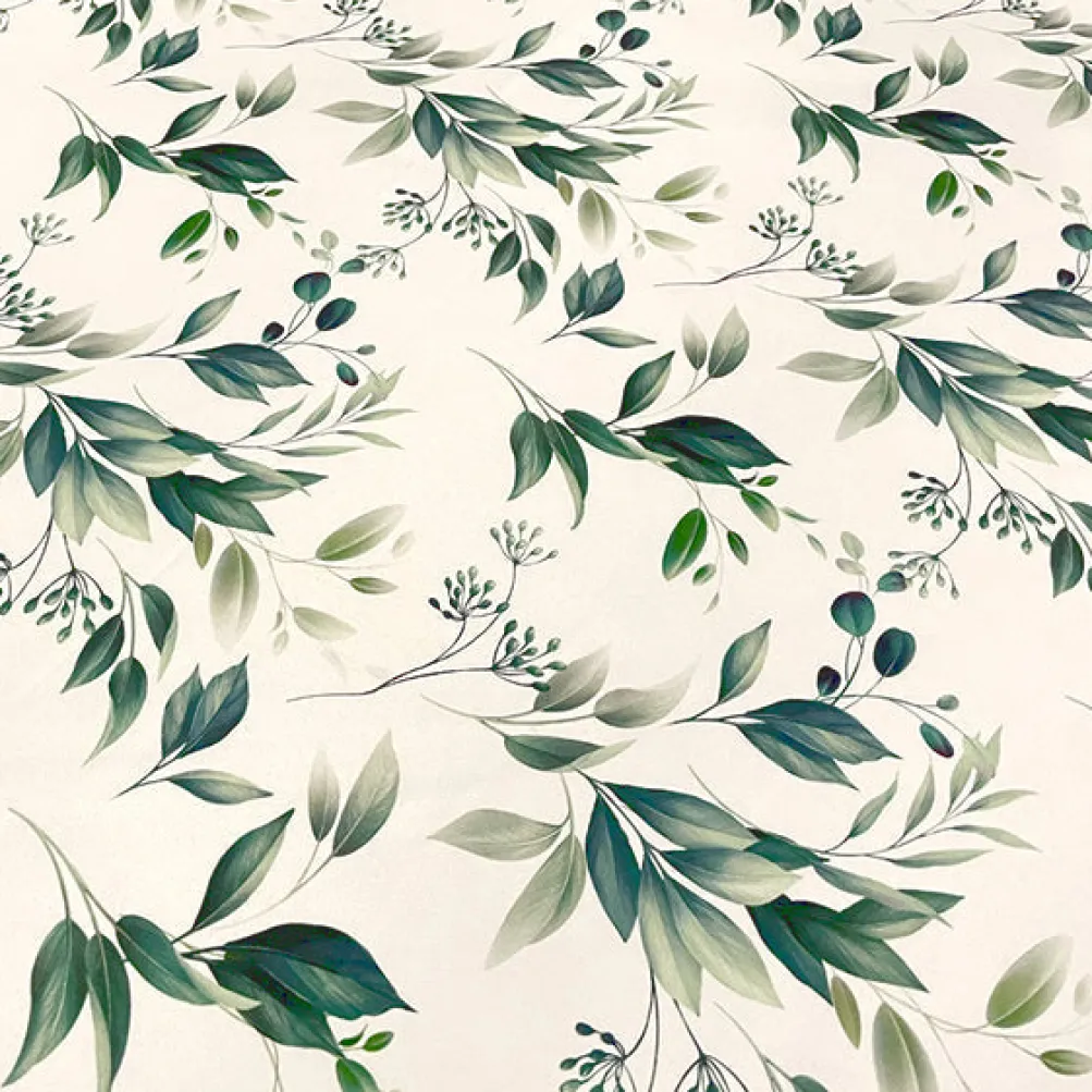 Bayside Leaf (Poly Print) Table Linen in Green/White