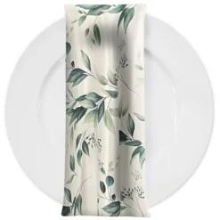 Bayside Leaf (Poly Print) Table Napkins in Green/White