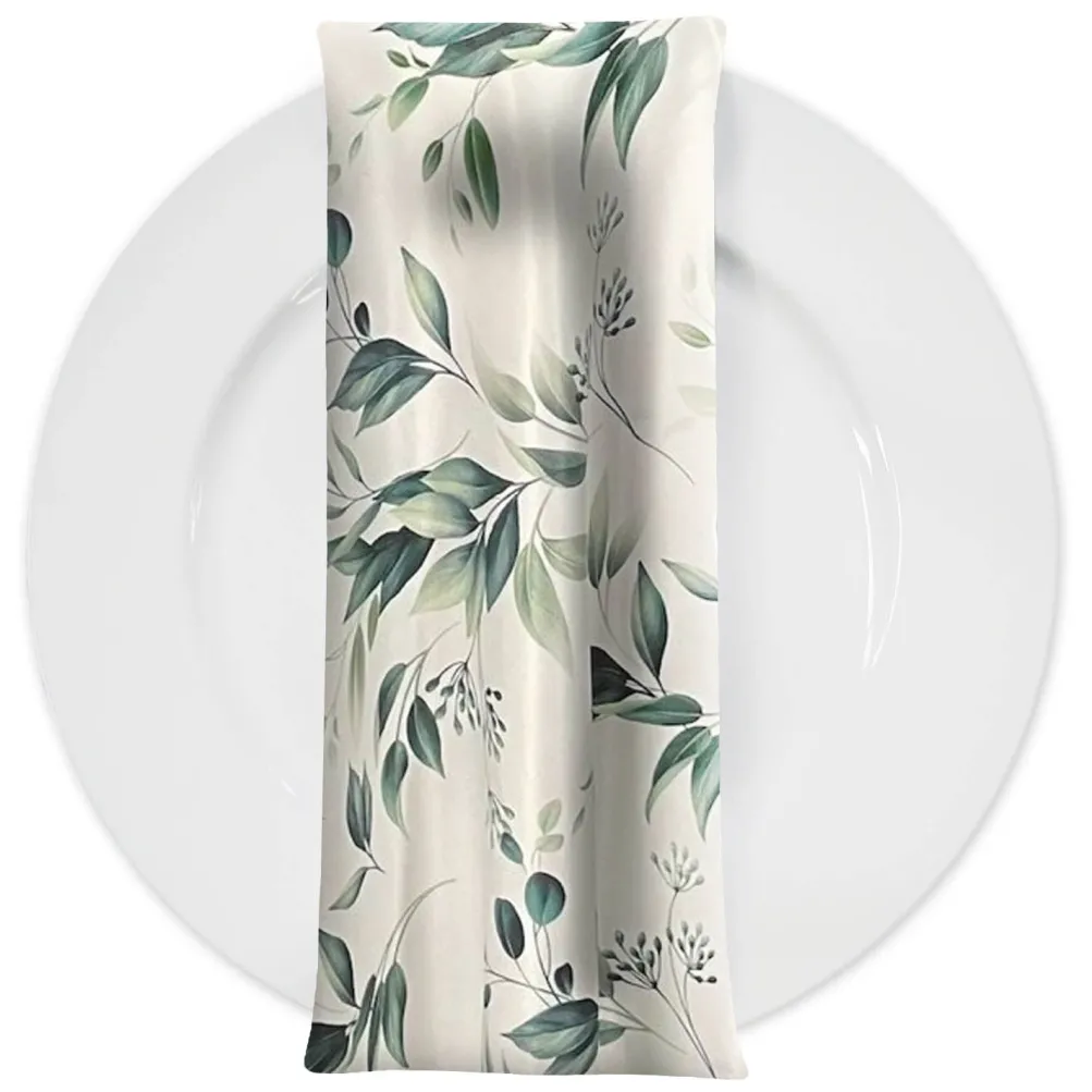 Bayside Leaf (Poly Print) Table Napkins in Green/White