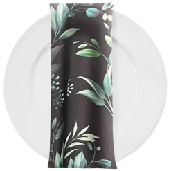 Bayside Leaf (Poly Print) Table Napkins in Green/Black