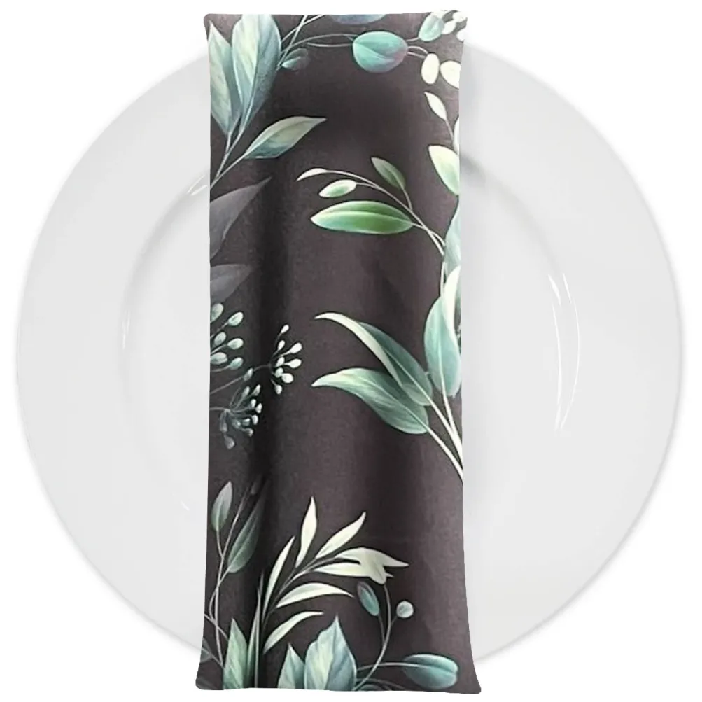 Bayside Leaf (Poly Print) Table Napkins in Green/Black