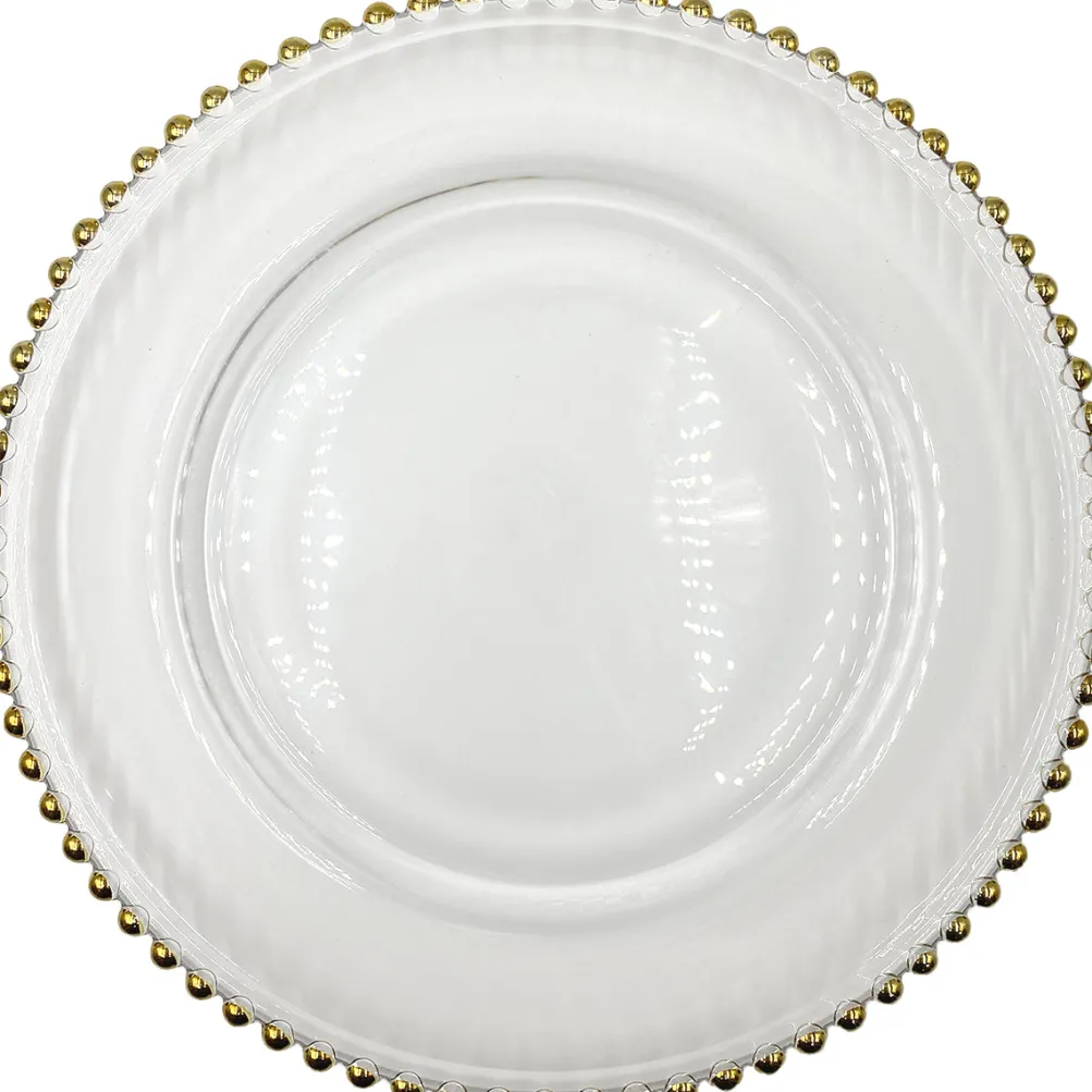Beaded - Glass Charger Plate in Gold (Item # 0239)