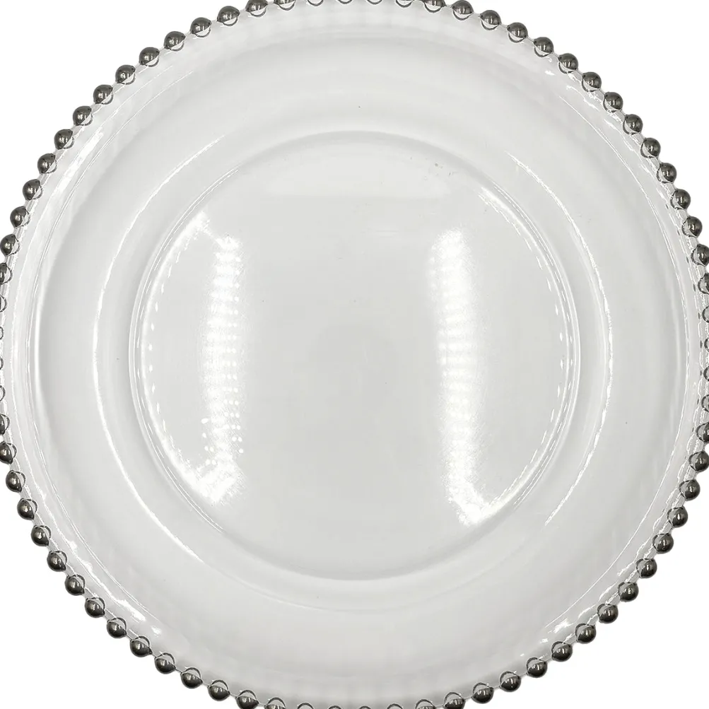 Beaded - Glass Charger Plate in Silver (Item # 0239)