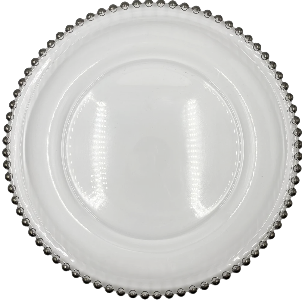 Beaded - Glass Charger Plate in Silver (Item # 0239)