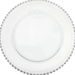 Beaded - Glass Charger Plate in Silver (Item # 0239)