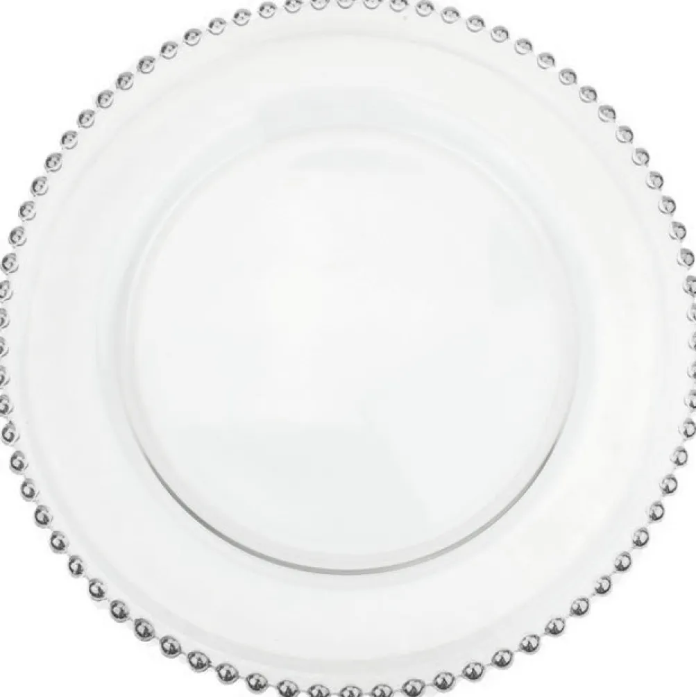 Beaded - Glass Charger Plate in Silver (Item # 0239)