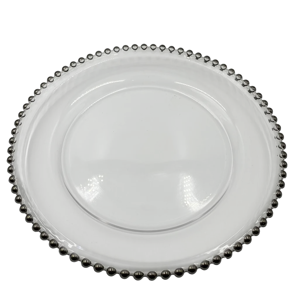 Beaded - Glass Charger Plate in Silver (Item # 0239)