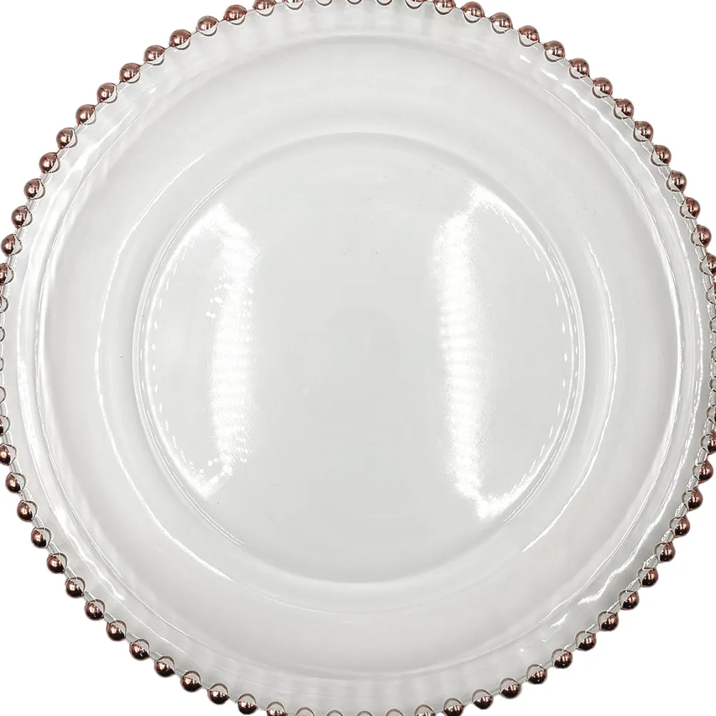 Beaded - Glass Charger Plate in Rose Gold (Item # 0239)