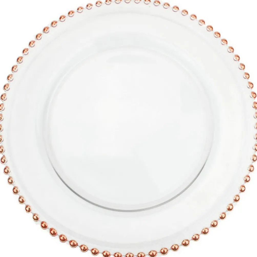 Beaded - Glass Charger Plate in Rose Gold (Item # 0239)