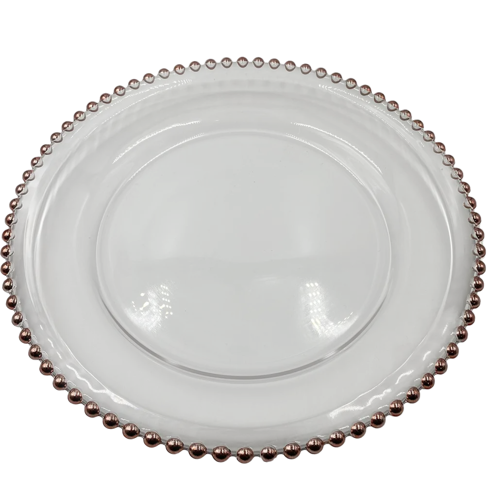 Beaded - Glass Charger Plate in Rose Gold (Item # 0239)