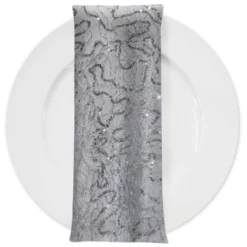 Bedazzle (w/ Poly Lining) Table Napkin in Silver White