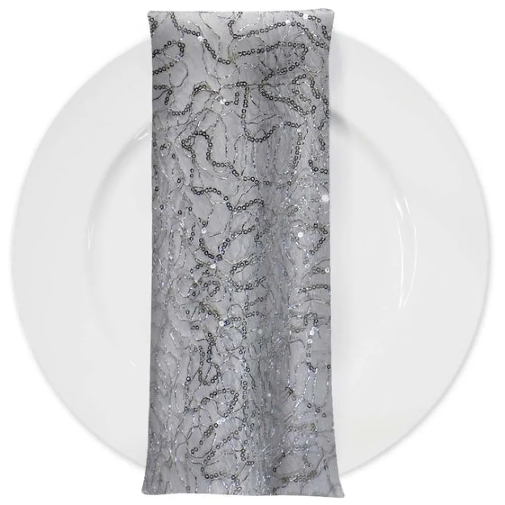 Bedazzle (w/ Poly Lining) Table Napkin in Silver White
