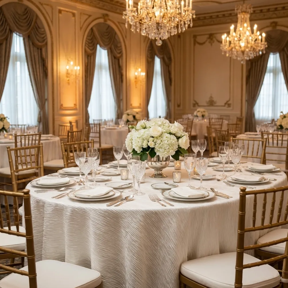 Bella Crepe Table Linen in Ivory