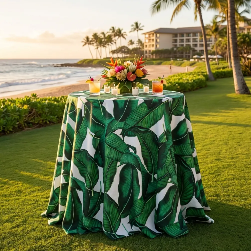 Beverly (Poly Print) Table Linen in Green/White