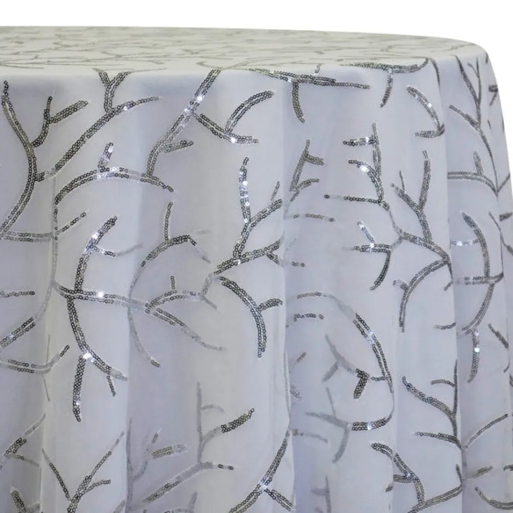Brooks Sequins Table Linen in Silver and White