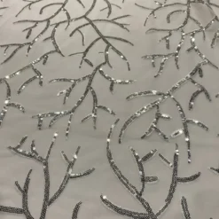 Brooks Sequins Table Linen in Silver and White