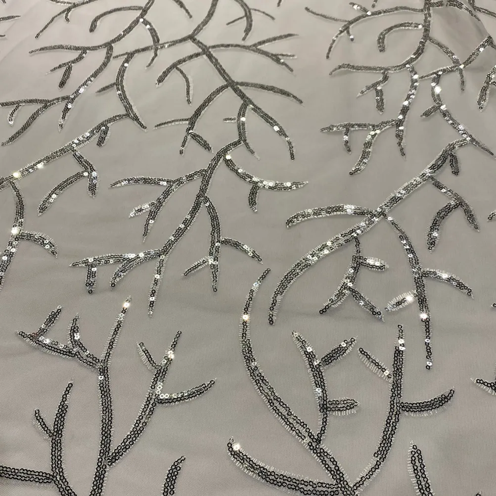 Brooks Sequins Table Runner in Silver and White