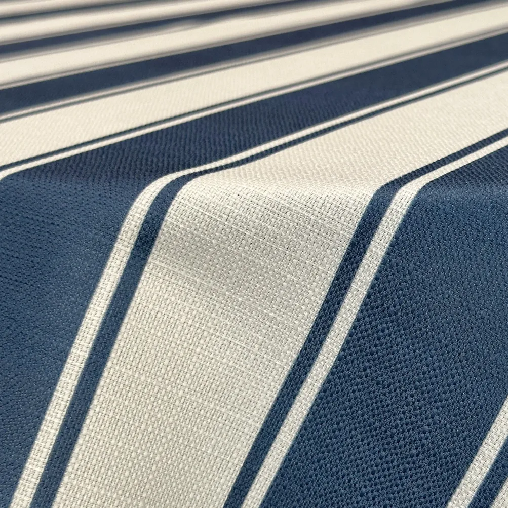 Cabana Stripe (Slub Print) Table Linen in Navy / White