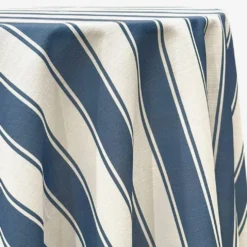 Cabana Stripe (Slub Print) Table Linen in Navy / White