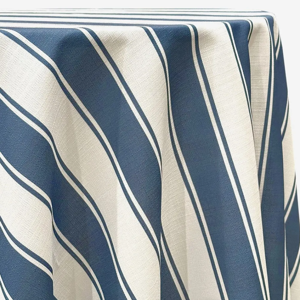 Cabana Stripe (Slub Print) Table Linen in Navy / White