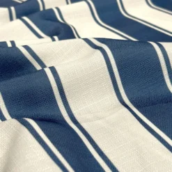 Cabana Stripe (Slub Print) Table Linen in Navy / White