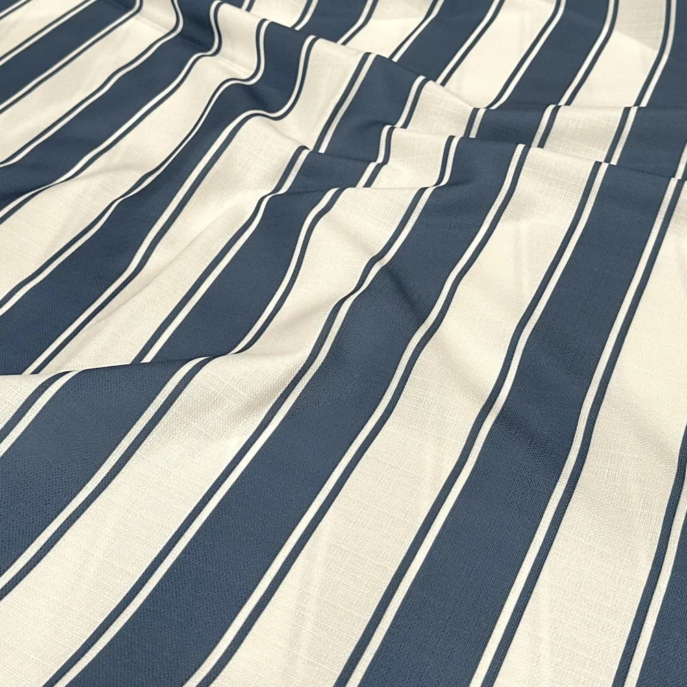 Cabana Stripe (Slub Print) Table Linen in Navy / White