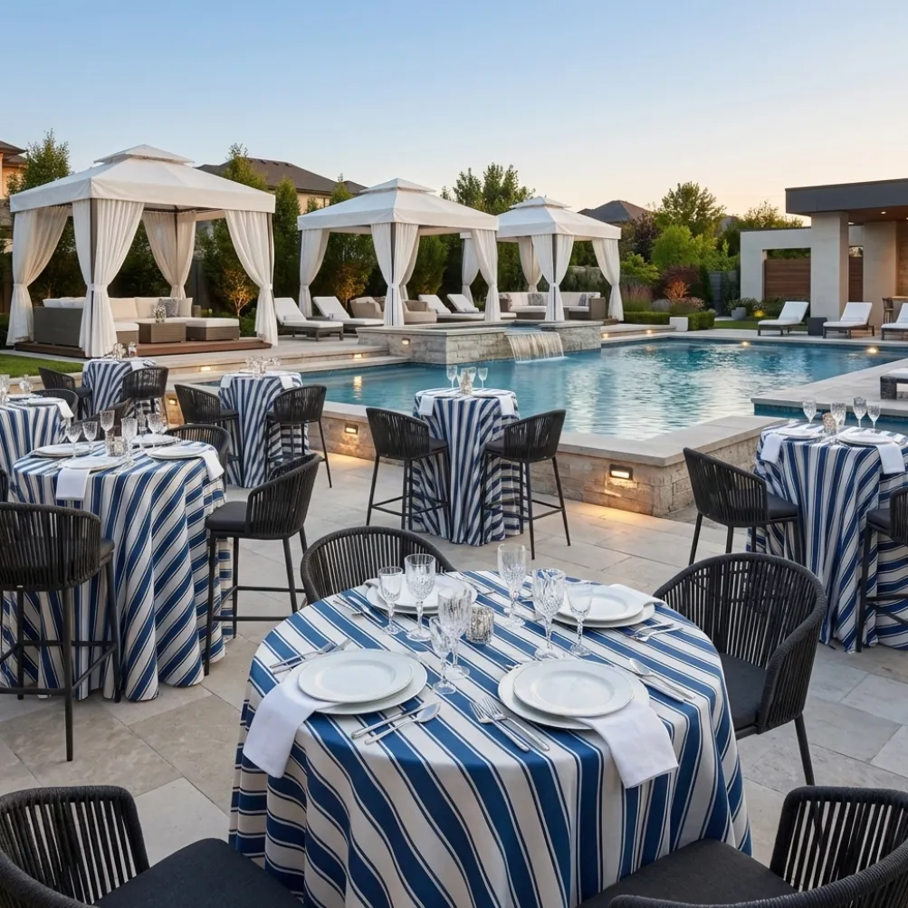 Cabana Stripe (Slub Print) Table Linen in Navy / White